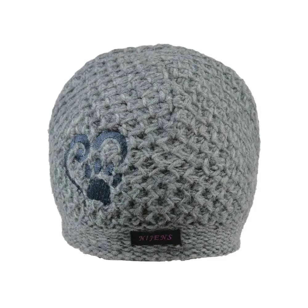 Kurze Beanie Mütze aus Wolle mit Pfote&Herz Stickerei