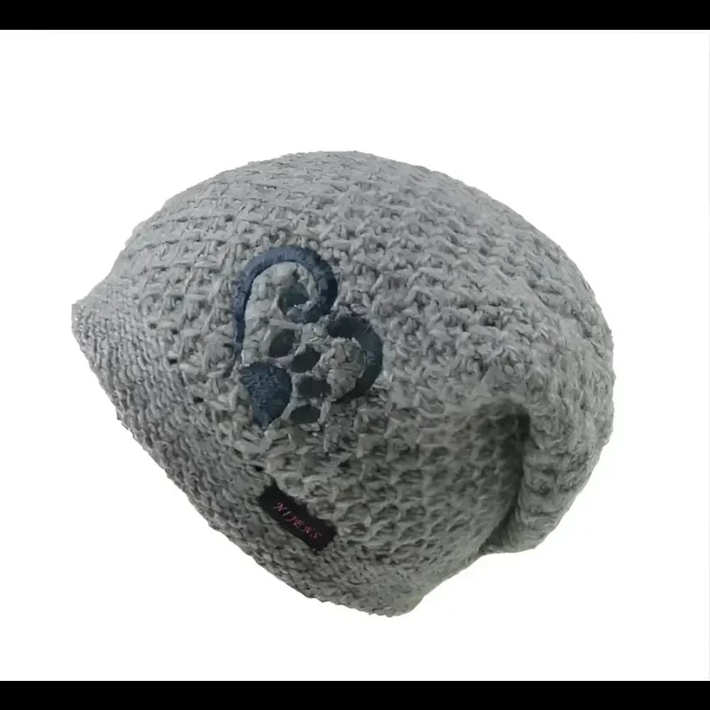 Nijens Long Beanie Mütze aus Schurwolle mit Herz und Pfotenstickerei Grau